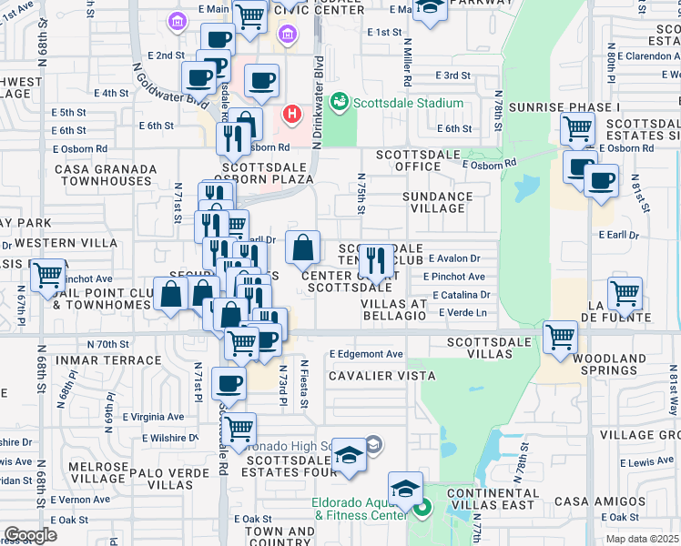 map of restaurants, bars, coffee shops, grocery stores, and more near 3031 North Civic Center Plaza in Scottsdale
