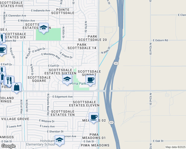 map of restaurants, bars, coffee shops, grocery stores, and more near 8781 East Avalon Drive in Scottsdale