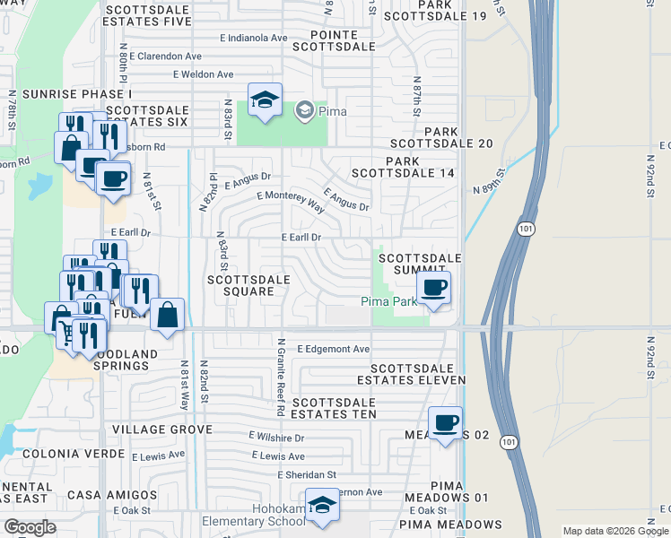 map of restaurants, bars, coffee shops, grocery stores, and more near 3030 North 85th Street in Scottsdale