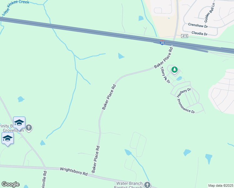 map of restaurants, bars, coffee shops, grocery stores, and more near 726 Baker Place Rd in Grovetown