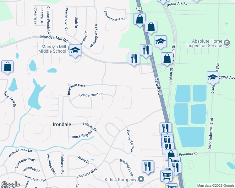 map of restaurants, bars, coffee shops, grocery stores, and more near 9980 Neuchatel Crescent in Jonesboro