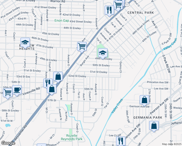 map of restaurants, bars, coffee shops, grocery stores, and more near 1614 51st Street Ensley in Birmingham