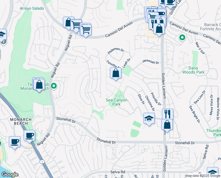 map of restaurants, bars, coffee shops, grocery stores, and more near 24346 Taxco Drive in Dana Point