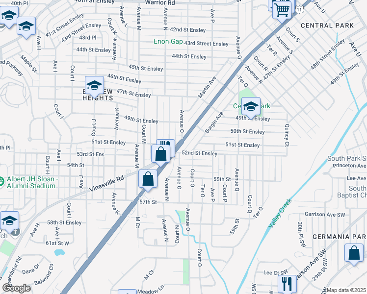 map of restaurants, bars, coffee shops, grocery stores, and more near 1425 Bessemer Road in Birmingham