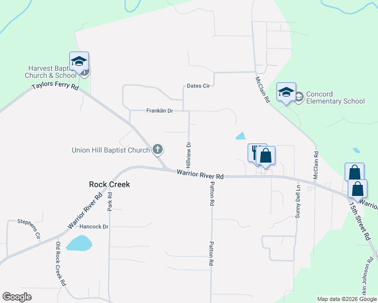 map of restaurants, bars, coffee shops, grocery stores, and more near 880 Hillview Dr in Bessemer
