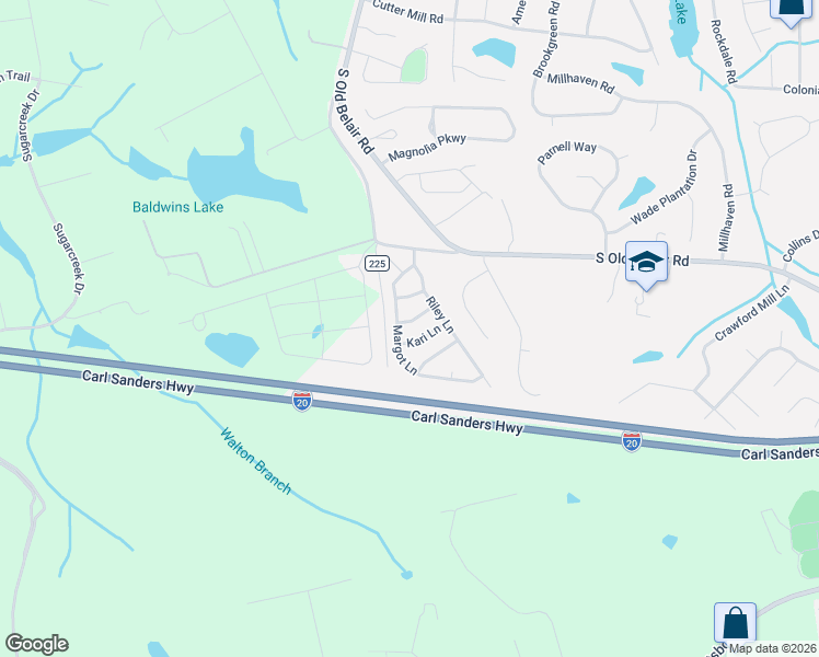 map of restaurants, bars, coffee shops, grocery stores, and more near 7214 Krista Lane in Grovetown