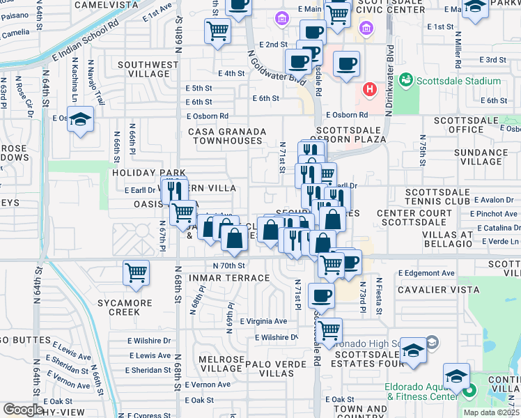 map of restaurants, bars, coffee shops, grocery stores, and more near 3031 North 70th Street in Scottsdale