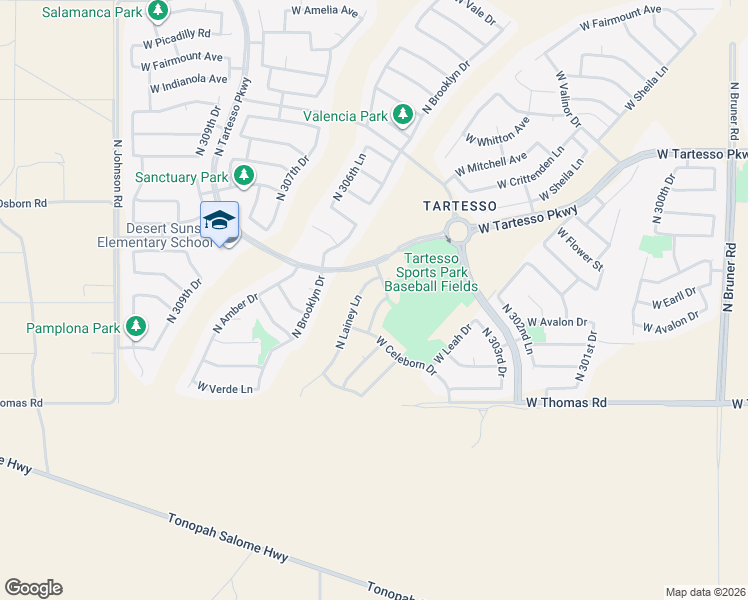 map of restaurants, bars, coffee shops, grocery stores, and more near 3202 North 306th Lane in Buckeye