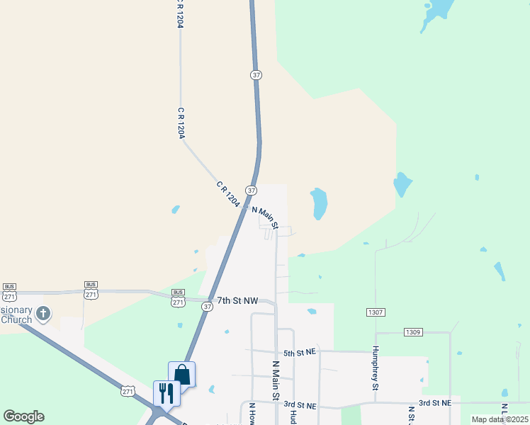 map of restaurants, bars, coffee shops, grocery stores, and more near 707 North Main Street in Bogata