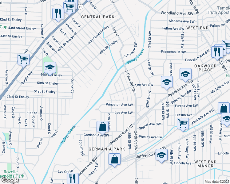 map of restaurants, bars, coffee shops, grocery stores, and more near 224 26th Street Southwest in Birmingham
