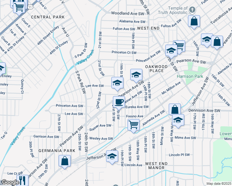 map of restaurants, bars, coffee shops, grocery stores, and more near 2000 Pearson Court Southwest in Birmingham