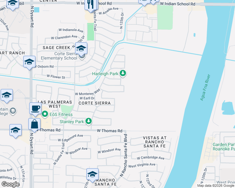 map of restaurants, bars, coffee shops, grocery stores, and more near 12567 West Monterey Way in Avondale