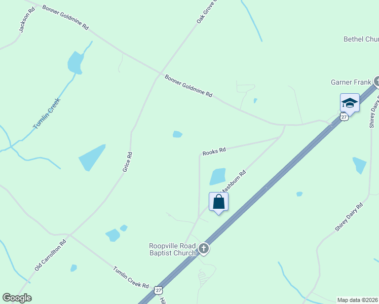 map of restaurants, bars, coffee shops, grocery stores, and more near 155 Rooks Road in Roopville