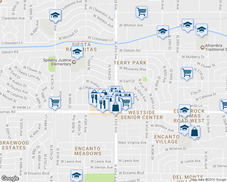map of restaurants, bars, coffee shops, grocery stores, and more near 3008 North 43rd Avenue in Phoenix