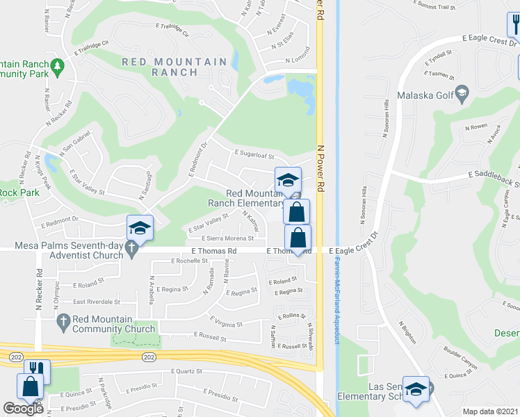 map of restaurants, bars, coffee shops, grocery stores, and more near 6626 East Raftriver Street in Mesa