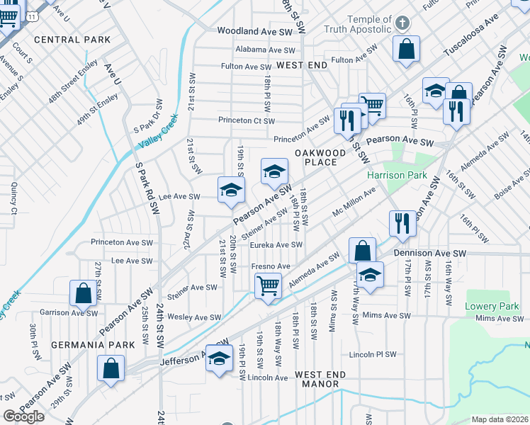 map of restaurants, bars, coffee shops, grocery stores, and more near 708 18th Way Lane Southwest in Birmingham