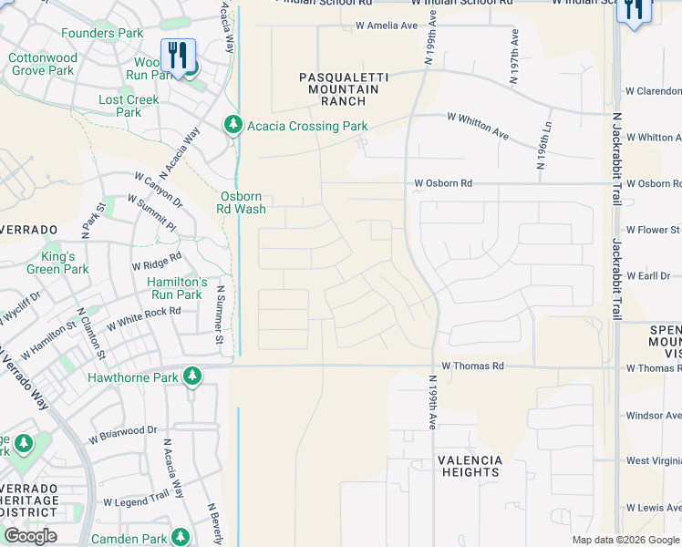 map of restaurants, bars, coffee shops, grocery stores, and more near 19902 West Thomas Road in Buckeye