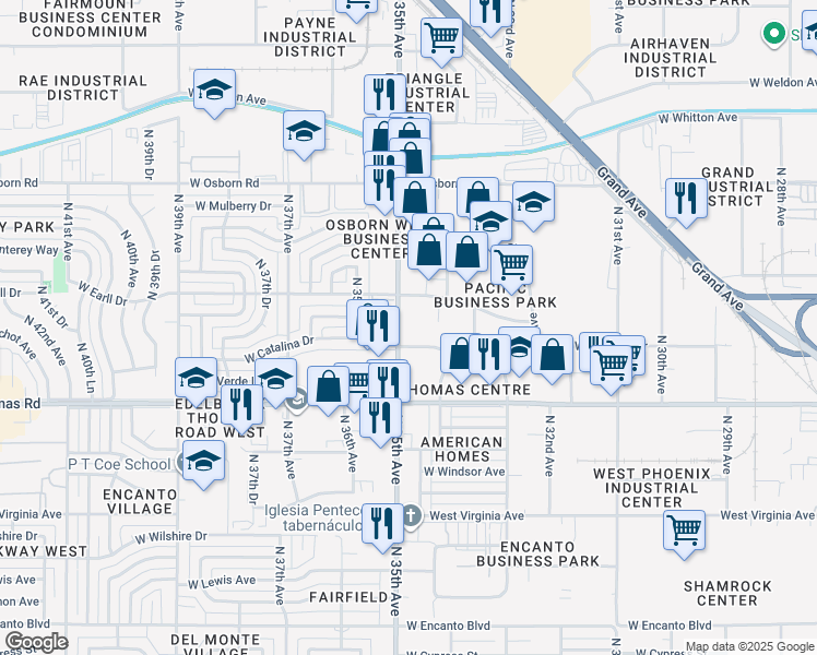 map of restaurants, bars, coffee shops, grocery stores, and more near 3019 North 35th Avenue in Phoenix