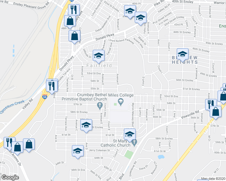 map of restaurants, bars, coffee shops, grocery stores, and more near 533 55th Street in Fairfield