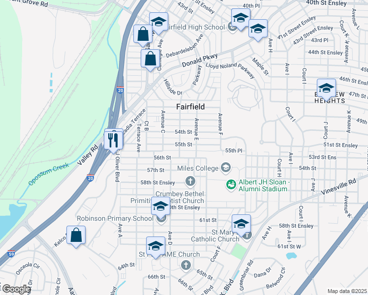 map of restaurants, bars, coffee shops, grocery stores, and more near 405 55th Street in Fairfield
