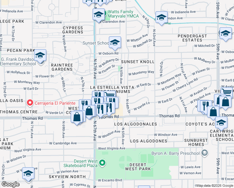 map of restaurants, bars, coffee shops, grocery stores, and more near 3065 North 67th Avenue in Phoenix