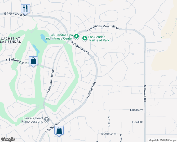 map of restaurants, bars, coffee shops, grocery stores, and more near 3750 North Piedra in Mesa
