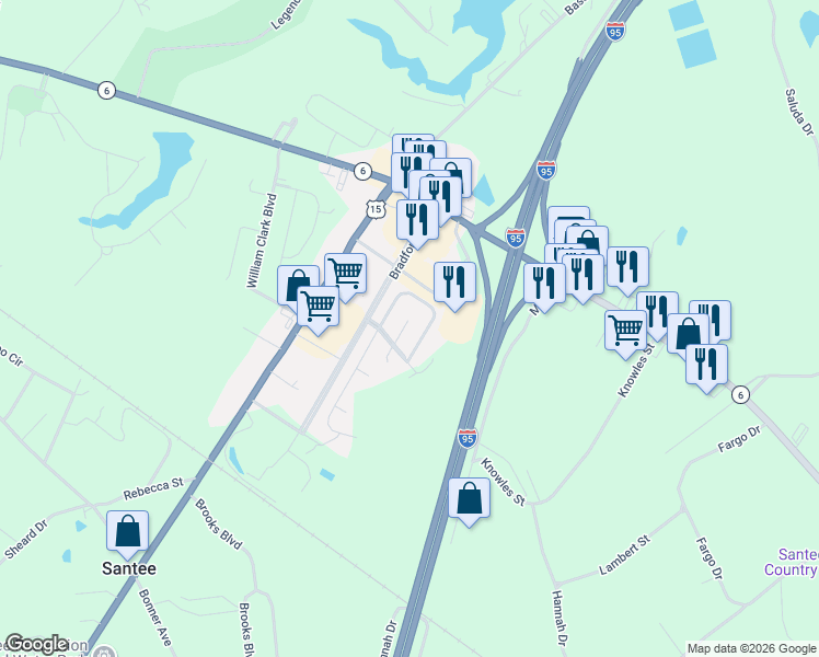 map of restaurants, bars, coffee shops, grocery stores, and more near 25 Bradford Village in Santee
