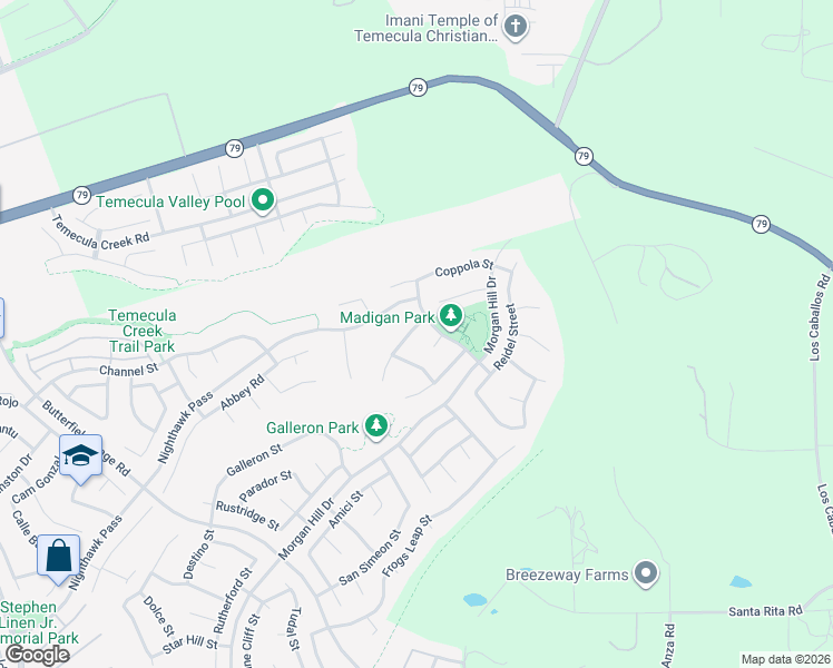 map of restaurants, bars, coffee shops, grocery stores, and more near 44242 Phelps Street in Temecula