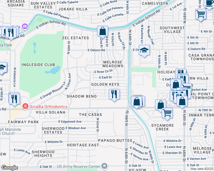 map of restaurants, bars, coffee shops, grocery stores, and more near in Scottsdale