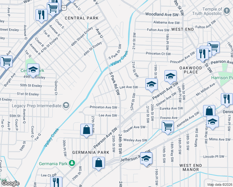 map of restaurants, bars, coffee shops, grocery stores, and more near 2417 Saint Charles Avenue Southwest in Birmingham