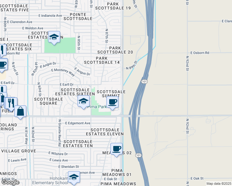 map of restaurants, bars, coffee shops, grocery stores, and more near 8781 East Avalon Drive in Scottsdale