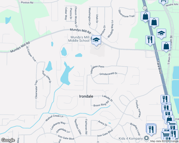 map of restaurants, bars, coffee shops, grocery stores, and more near 1226 Interlaken Pass in Jonesboro