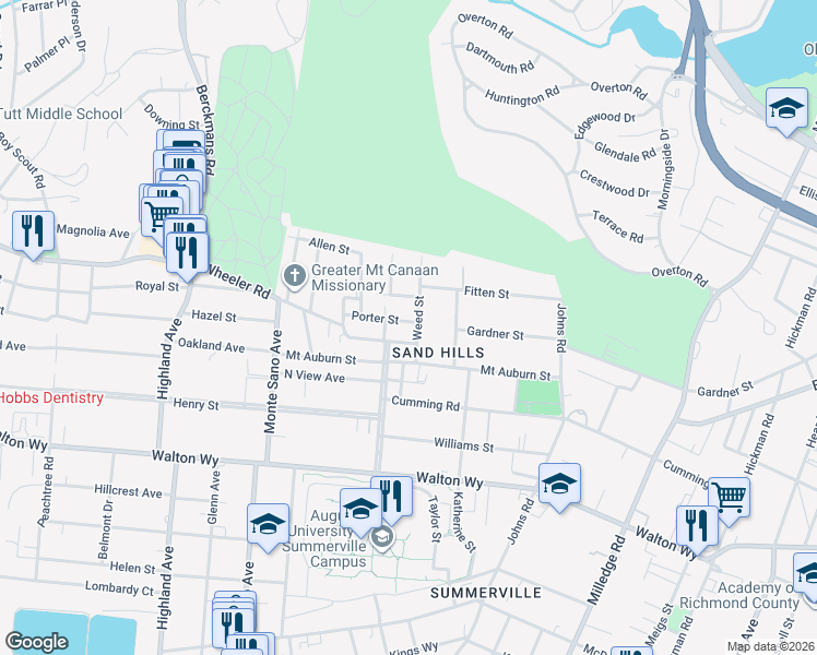 map of restaurants, bars, coffee shops, grocery stores, and more near 2438 Porter Street in Augusta