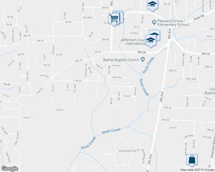 map of restaurants, bars, coffee shops, grocery stores, and more near 1104 9th Avenue in Pleasant Grove