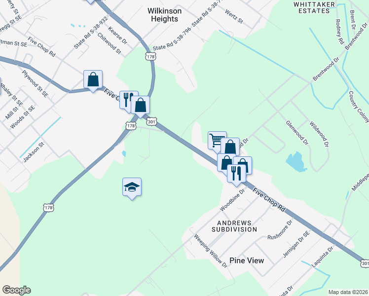 map of restaurants, bars, coffee shops, grocery stores, and more near 1054 Five Chop Road in Orangeburg