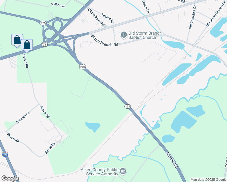 map of restaurants, bars, coffee shops, grocery stores, and more near 1137-1283 Atomic Rd in Aiken