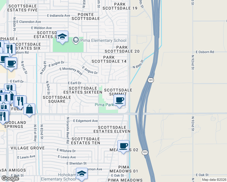 map of restaurants, bars, coffee shops, grocery stores, and more near 8709 East Avalon Drive in Scottsdale