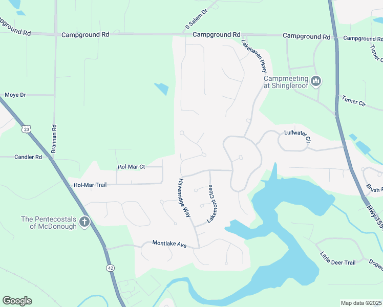 map of restaurants, bars, coffee shops, grocery stores, and more near 9055 Woodhaven Way in McDonough
