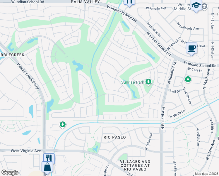 map of restaurants, bars, coffee shops, grocery stores, and more near 15060 West Pinchot Avenue in Goodyear