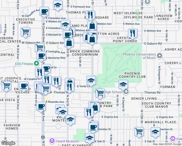 map of restaurants, bars, coffee shops, grocery stores, and more near 3030 North 7th Street in Phoenix