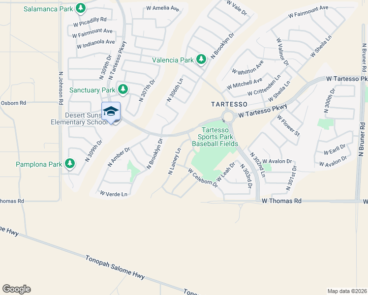 map of restaurants, bars, coffee shops, grocery stores, and more near 3202 North 306th Lane in Buckeye