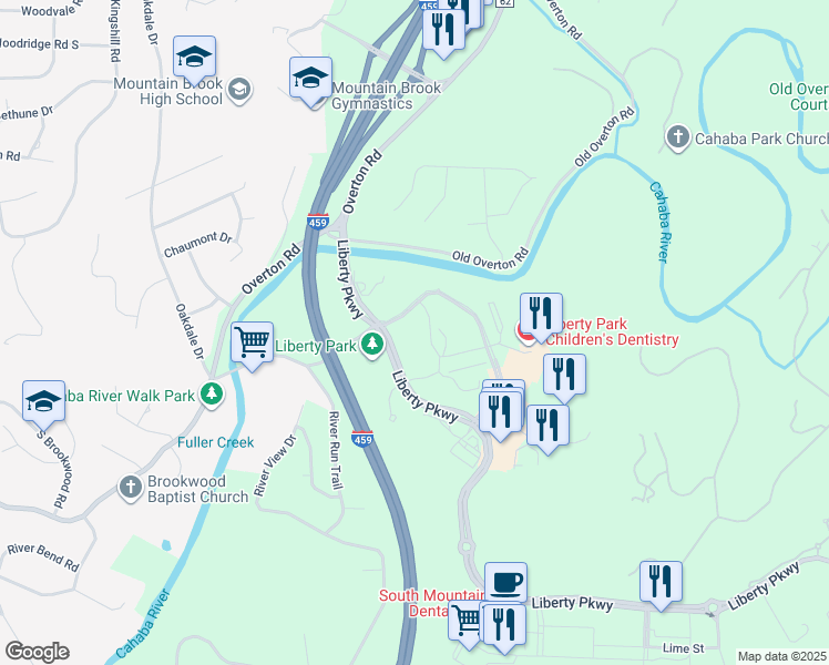 map of restaurants, bars, coffee shops, grocery stores, and more near 1000 Urban Center Drive in Birmingham