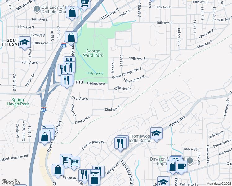 map of restaurants, bars, coffee shops, grocery stores, and more near 2009 5th Street South in Birmingham