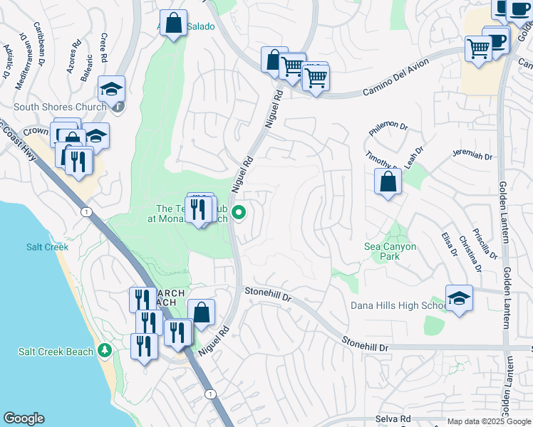 map of restaurants, bars, coffee shops, grocery stores, and more near 22 Tennis Villas Drive in Dana Point