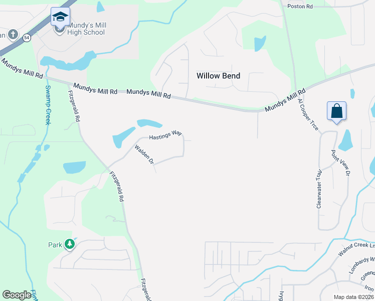 map of restaurants, bars, coffee shops, grocery stores, and more near 599 Hastings Way in Jonesboro