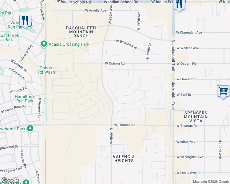 map of restaurants, bars, coffee shops, grocery stores, and more near 19827 West Earll Drive in Buckeye