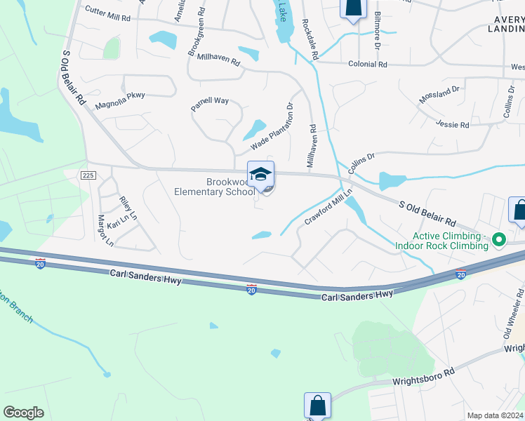 map of restaurants, bars, coffee shops, grocery stores, and more near 455 South Old Belair Road in Grovetown