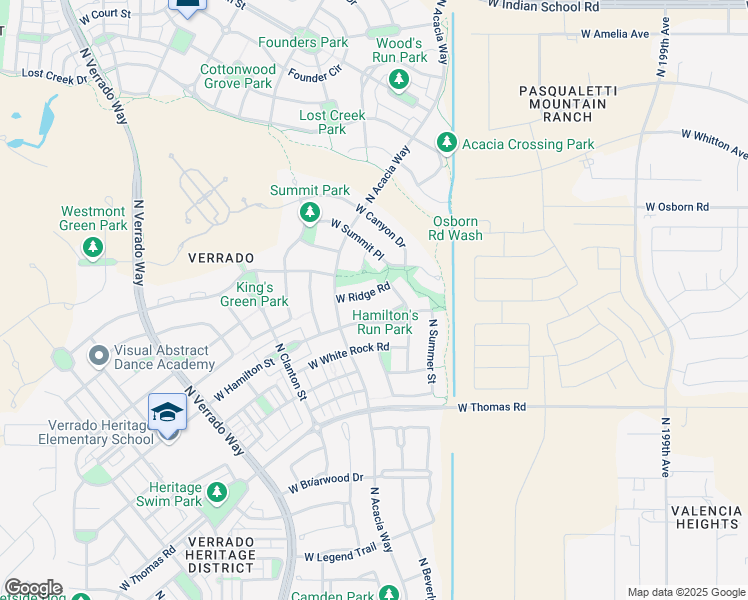 map of restaurants, bars, coffee shops, grocery stores, and more near 20477 West Ridge Road in Buckeye