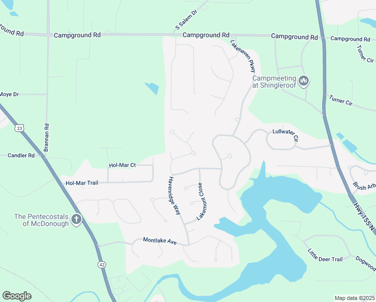 map of restaurants, bars, coffee shops, grocery stores, and more near 9055 Woodhaven Way in McDonough