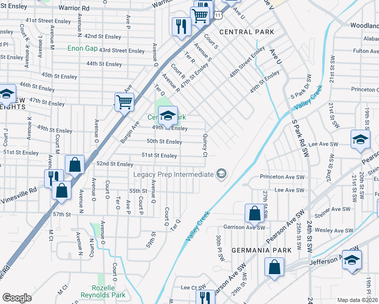map of restaurants, bars, coffee shops, grocery stores, and more near 1764 51st Street Ensley in Birmingham